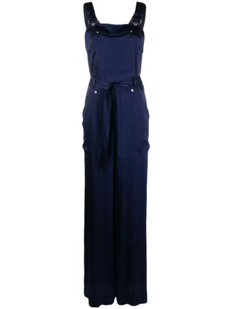 Alberta Ferretti Tuta intera denim con cuciture a contrasto - Blu