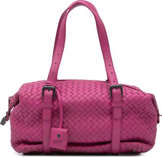 Bottega Veneta Pre-owned Womens Boston Intrecciato Top Handle Bag - Fuschia Leather - One Size
