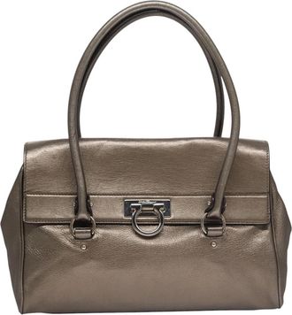 Ferragamo Sofia Satchel Leather Silver Leather Handbag (Pre-Owned)