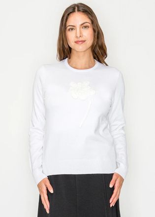 YAL New York Soft White Knit with Floral Detail