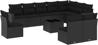 vidaXL Set De Sof&aacute;s De Jard&iacute;n 11 Pzas Y Cojines Rat&aacute;n Sint&eacute;tico Negro Vidaxl