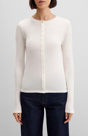 Mavi Long Sleeve Jersey Button-Up Top in Coconut Milk at Nordstrom, Size X-Small