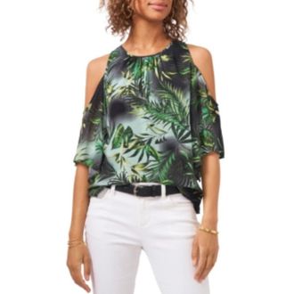 Vince Camuto Top Womens Multi Tropical Round Neck Cold-Shoulder DDR2576