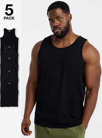Jacamo 5 Pack Pure Cotton Black Vests Long