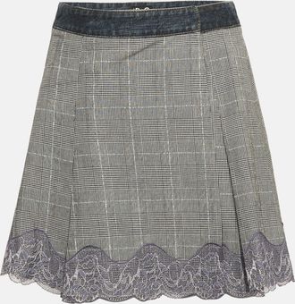 Dolce & Gabbana Blue/Monochrome Plaid Denim Lace Detail Wrap Skirt S