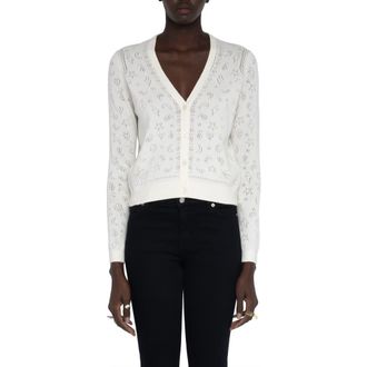 Zadig&Voltaire Manala Bandana Pointelle Cotton Cardigan in Eggshell at Nordstrom, Size X-Small