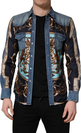 Dolce & Gabbana Blue Baroque Cotton Button Down Denim Mens Shirt (Pre-Owned)