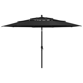 vidaXL Sombrilla Jard&iacute;n De 3 Niveles Con Palo De Aluminio Negro 3,5 M Vidaxl