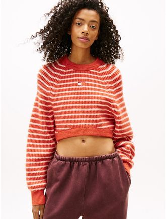 Tommy Hilfiger Womens Tommy Jeans Boxy Cropped Sweater - Orange - XL