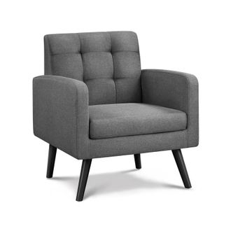Yaheetech Poltrona Lounge da Salotto Imbottita con Braccioli e Schienale Gambe in Legno Stile Moderno da Lettura/Riposo/Lavoro/Bar Marrone Rustico/Pelle
