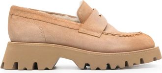 Santoni Elegante Beige Leren Loafers - Dames - Loafers - Beige - 38 1/2 EU - Leer - Schoenen