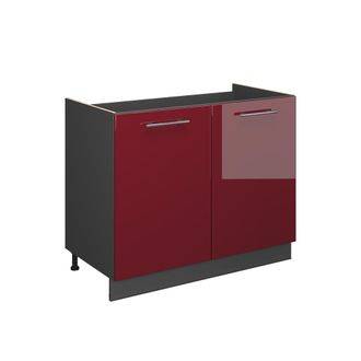 Vicco Mueble Bajo Para Fregadero Fame-line, Rojo Burdeos Alto Brillo/antracita, 100 Cm Sin Encimera, Vicco