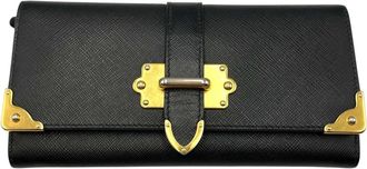 Prada Black Leather Long Wallet (Bi-Fold) (Pre-Owned)