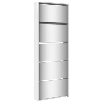 vidaXL Scarpiera Con Specchio A 5 Livelli Bianco Lucido 63x17x169,5 Cm - Vidaxl