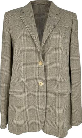 Max Mara Plaid Single-Breasted Blazer Beige Wool