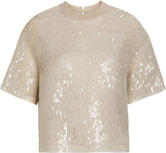 Brunello Cucinelli Embellished Silk Blouse - Silver - M (UK12 / M)