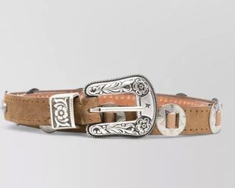Golden Goose lace nabuk belt leather threadings studs