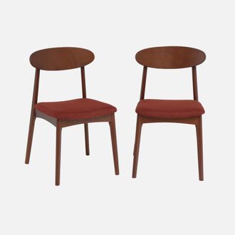 Sweeek Silla Vintage De Madera De Hevea Nogal Y Tela, Set De 2