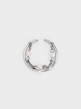 Charles & Keith Corrine Pearl Chain-Link Double Ring