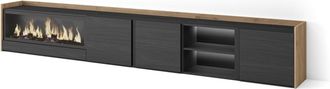 Skraut Home Skraut Home - Mueble Tv, Televisi&oacute;n, Muebles De Sal&oacute;n, Almacenaje, 315x35x50cm, Para Tv Hasta 80, Chimenea El&eacute;ctrica Xxl, Led, Estilo Moderno, Negro Y