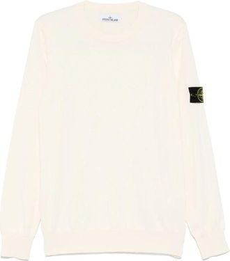 Stone Island 510053 Zachte Sweater met Ronde Hals - Heren - Ronde hals truien - Wit - XL - Katoen - Truien & Vesten