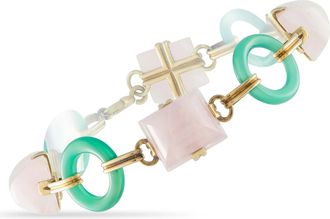 Luxury Bazaar Art Deco 14K Yellow Gold Rose Quartz and Green Chalsedony Bracelet MF02-091526