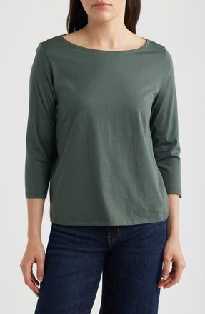 Eileen Fisher Bateau Neck Jersey Top in Everglade at Nordstrom, Size Xx-Small