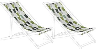 Beliani Beliani - Conjunto De 2 Telas De Poli&eacute;ster Verde Blanco Para Tumbona De Jard&iacute;n Patr&oacute;n De Hojas Moderno Exterior Anzio / Avellino