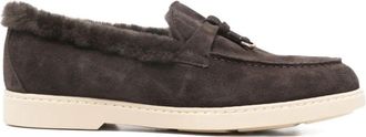 Doucal's Brown Adler Plush Fur Lining Suede Loafers