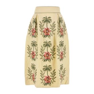 Farm Rio FARM Rio, Midi Skirts, female, Yellow, Size: M Linen Blend Skirt