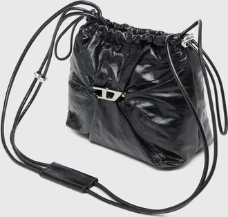 Diesel Scrunch-D-Bucket bag in shiny wrinkled leather - Shoulder Bags - Woman - Black
