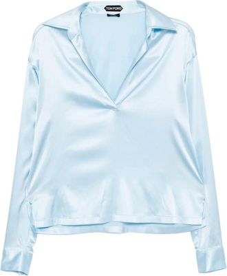 Tom Ford Satijnen polotop met geborduurd logo - Blauw