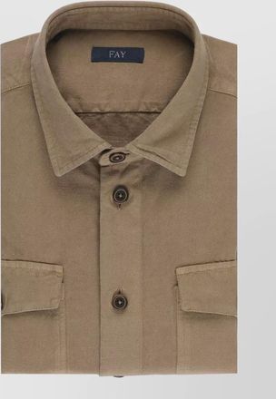 Fay straight collar long sleeve linen cotton shirt