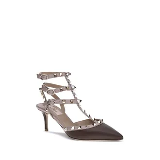 Valentino Garavani Womens Brown Calf Leather Bos Taurus Mid Heel Pumps