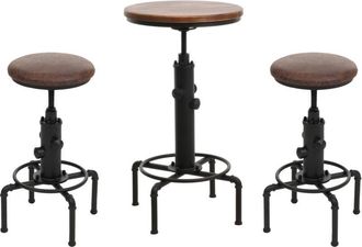 Hhg [nunca Usado] Conjunto De Mesa De Bar + 2 Taburetes De Bar Hhg-557, Mesa Alta Giratoria Y Regulable En Altura, Estilo Industrial, Hierro, Madera, Piel
