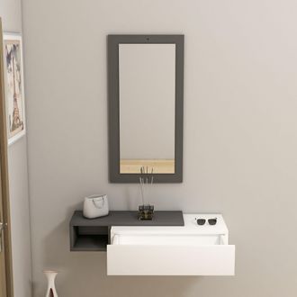 Dmora Mueble De Entrada Ingria, Espejo Incluido, Un Caj&oacute;n, Un Estante, 82x30x16h Cm Blanco