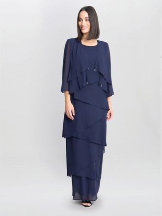 Gina Bacconi Womens Colette Jacket And Asymmetric Tiered Dress - Navy - Size 12 UK