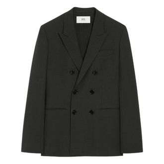 Ami Double-breasted wollen blazer - Dames - Jassen - Grijs - Maat: XS Wol