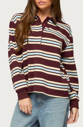 Edikted Renya Stripe Rugby Shirt in Burgundy at Nordstrom, Size X-Small