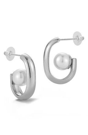 Glaze Jewelry Faux Pearl Hoop Earrings in Silver at Nordstrom Rack