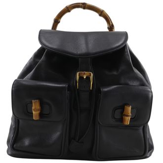 Gucci Bamboo Black Leather Backpack (Pre-Owned)