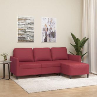 vidaXL Vidaxl - Sof&aacute; De 3 Plazas Con Taburete Cuero Sint&eacute;tico Rojo Tinto 180 Cm