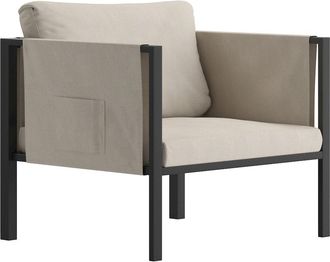 Flash Furniture Patio Chair with Cushions, Black with Beige Cushions