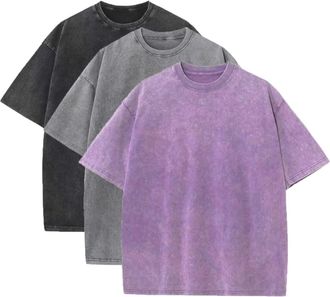 Generic 3 Pcs Mens Oversized Heavy Cotton Summer T Shirts Vintage Tee Loose Fit Short Sleeve Casual Tshirts for Men Women Top Men (Red, M)