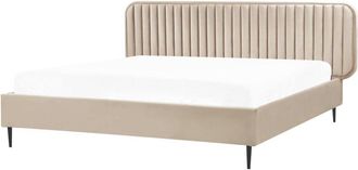 Beliani Letto moderno UE matrimoniale imbottito in velluto Poggiatesta gambe in metallo 180 x 200 cm Tortora Brin