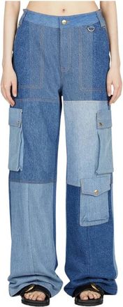 Marine Serre High-Rise Cargo Jeans - Dames - Loose Fit Jeans - Blauw - L - Katoen - Jeans
