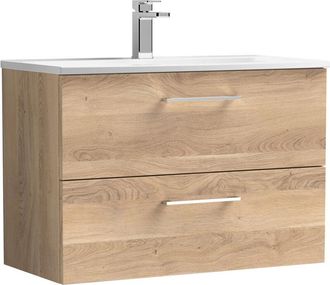 Nuie Nuie - Arno Wall Hung 2-Drawer Vanity Unit with Basin-4 800mm Wide - Bleached Oak