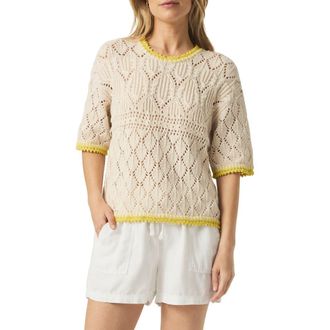 Splendid Keke Crochet Trim Pointelle Sweater in Natural/Buttercup at Nordstrom Rack, Size Medium