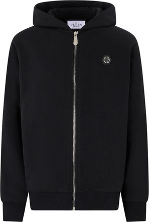Philipp Plein Minimalistic Black Zip Hoodie with Logo Accents