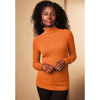 Jessica London Ribbed Cotton Turtleneck Sweater in Orange Twist at Nordstrom, Size 44